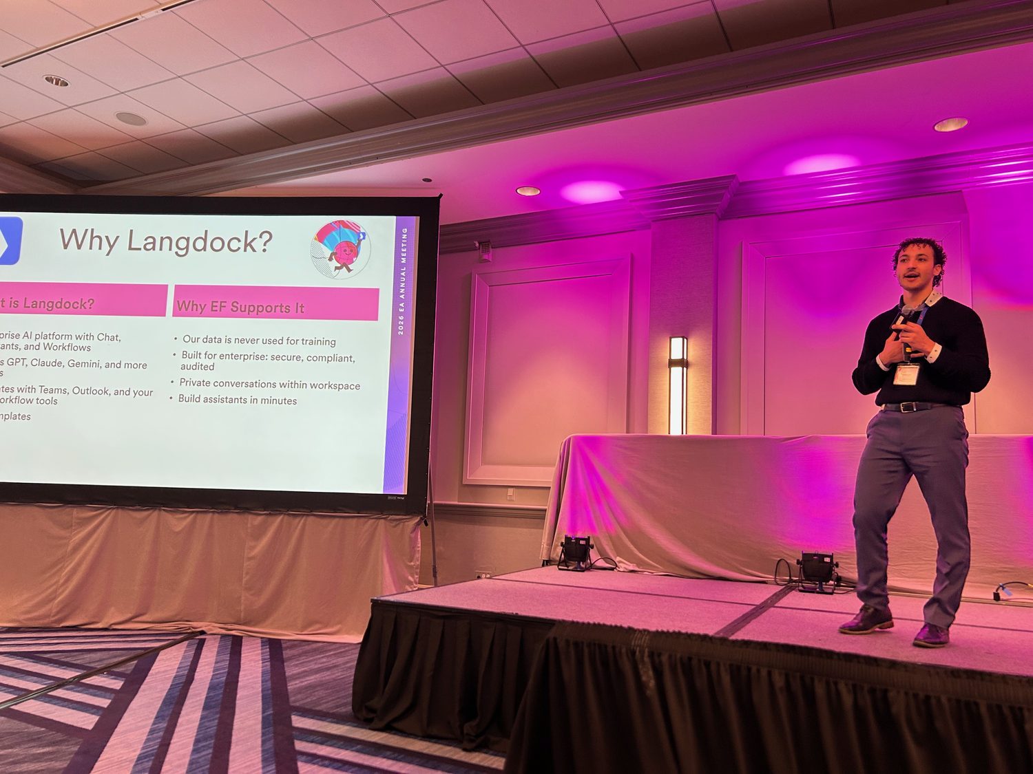 Skipper AI presenting Why Langdock at the 2026 EA Annual Meeting